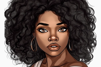 Magenda Cartoon Black Skin African American Clipart Plus size Beautiful Rich Woman having beautiful face long eyelashes and beautiful lips beautiful long hair confident no text