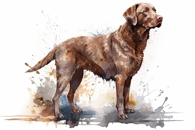 full body image of a Chesapeake Bay Retriever dog Clipart in watercolor style on a white background