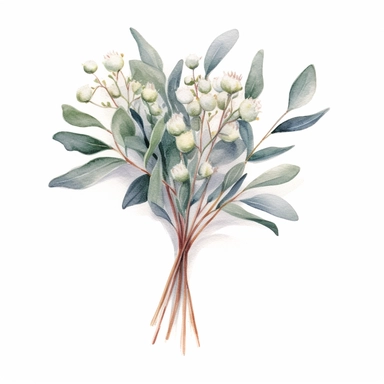 bouquet of eucalyptus stems, color pencil sketch on a white background for clipart