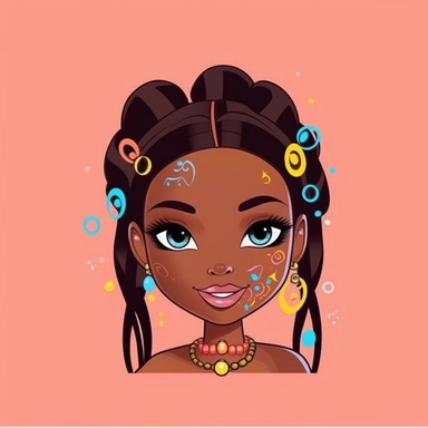 Design a playful and colorful logo for a bead bracelet business targeting kids. The logo should incorporate clipart elements that represent the fun and creative nature of the brand. Use vibrant colors and shapes to make the logo visually appealing and engaging for young children. The logo should convey a sense of friendship, imagination, and the joy of creating unique bead bracelets. Black teen girl, black girl long hair, cartoon, clipart, bratz, makeup