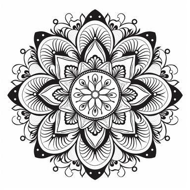no shading. mandala. no shading. lines and dots. black. simple. clipart. white background