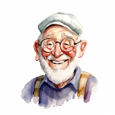 a watercolor clipart image with a white background, featuring a cute sweet extremely happy cartoon grandad
