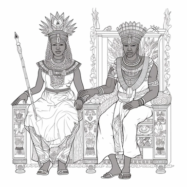 an african male and female couple earth and sky diety teaching to an audience of humans sitting down, coloring page for adults, no color, crisp lines, coloring pages for adults, think lines, clipart, vector, full body, no shading, full body, realistic, 8k