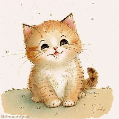 A cute smiling kitten clipart, smiling kitten, happy facial expression, on all fours, 1960, in the style of realistic watercolors, childlike innocence and charm, adorable eyes, rosy cheeks, shy posture, feminine sensibilities, realistic drawing in storybook illustration, pencil drawing by Angela Barrett, Elsa Beskow 300 DPI, valentines day themed, white background