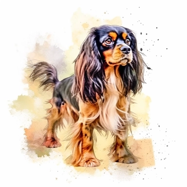 English Toy Spaniel dog, water color style, clipart, white background