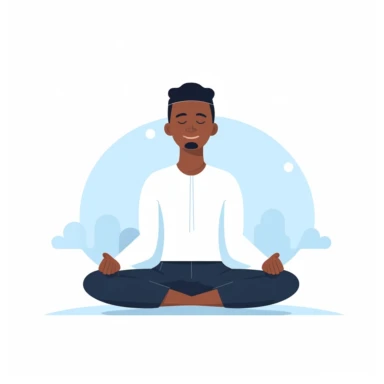Against a pure white background, depict a scene of a young worker practicing a relaxation technique in a calm and quiet workspace. The worker is seen meditating or practicing deep breathing, indicating the use of relaxation techniques to manage stress. The image should be designed in a clipart style, with bold outlines and vibrant colors to highlight the process of stress management. The image should be photorealistic, highly detailed, and in high-resolution 16k.