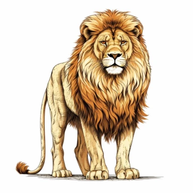 Drawn African Lion, isolated on a plain solid white background, clipart