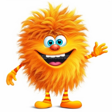 clipart style cute full figure, vivid colors, Dr. Suess fluffy and fuzzy style cute face for children, introducing itself hand gesture, big smile