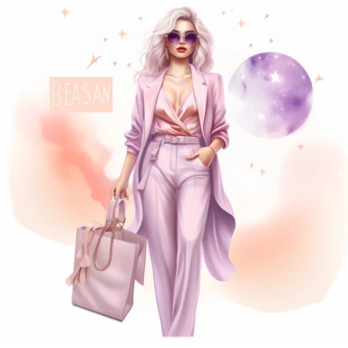 boss lady clipart fashion illustration celestial pastel pink purple orange gradient glam outfit full body