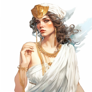 beautiful stunning pretty vintage greek goddess character, paint art style, clipart, white background, superrealistic, one of a kind
