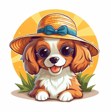Bring the sunny vibes of summer to your designs with an adorable cartoon-style clipart of a Cavalier King Charles Spaniel enjoying the season against a clean white background. Envision a cute and playful Pomeranian with a big smile, bright eyes, and perhaps wearing a colorful sun hat or holding a beach ball. The clipart can capture the essence of relaxation and fun in the sun. Against the white background, the cartoon-style Pomeranian clipart will stand out, adding a touch of happiness and warmt