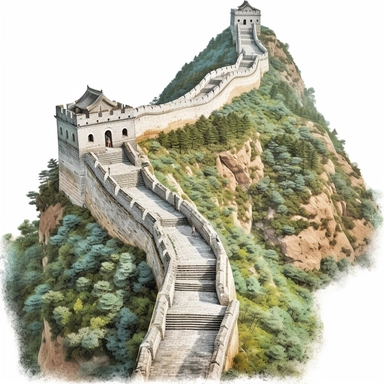 clipart Great Wall of China , china, from the top, photo realistic, white background