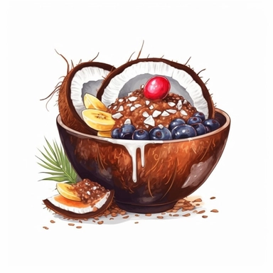 fascinating acai bowl clipart, coconut bowl, in the style of digital paintings, white background