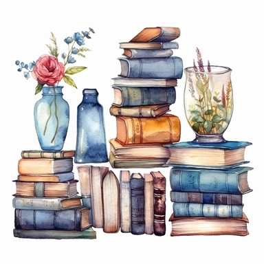 World book day hand drawn watercolor clipart set. Library books collection