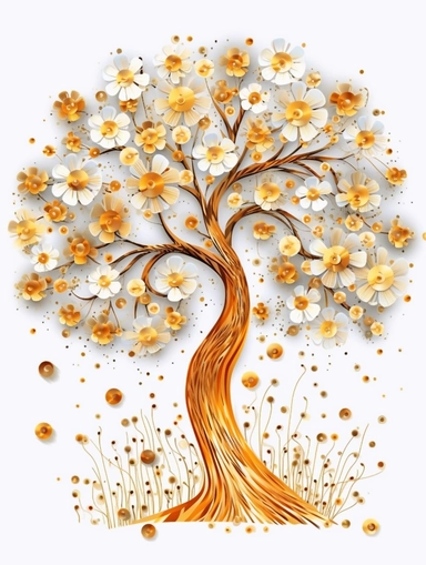 africa accacia tree art of quilling clipart, gold and glory pastel mute soft colors, illustration, white solid background,