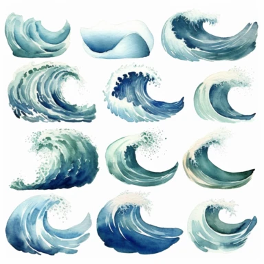 Watercolor Ocean Waves Clipart - nautical watercolor wave clip art, clipart, white background