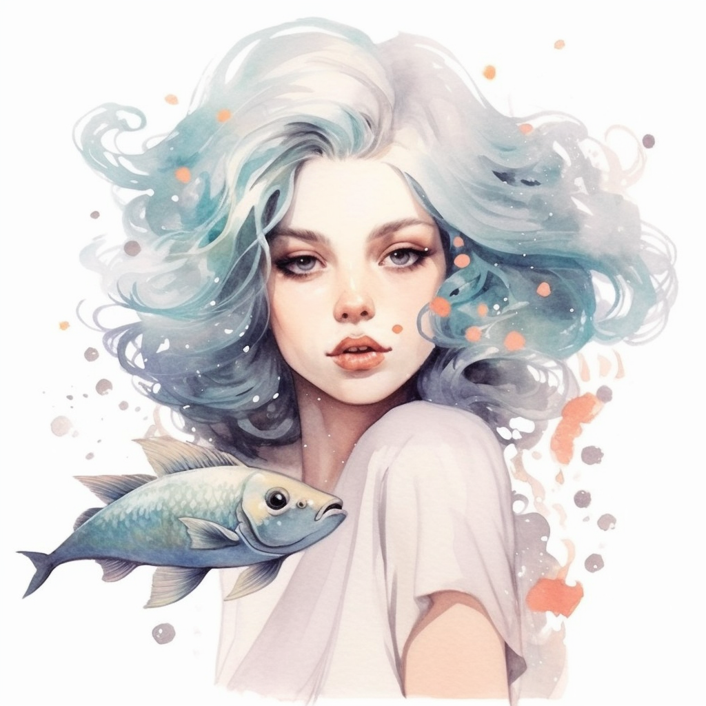 Cute zodiac sign Pisces, Pisces portrait, seashell in hair, pastel ...