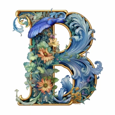 Art Nouveau illuminated initial, letter B , Clipart Bundle Mystical Illustration Fantasy Novel Clipart Magic, B, white background, png
