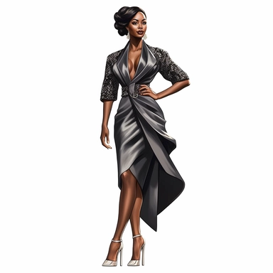 statuesque middle aged stunning black woman clipart in the style of digital airbrushing, feminine sticker art, dollcore, realistic render, urban church glam, full body shot, fashion model, classy