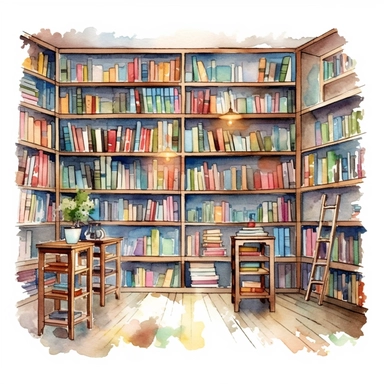 hand drawn, A school library , illustration Watercolor clipart, katie daisy style, single object,png,transparent, white background for removing background - - no text shadow font watermark