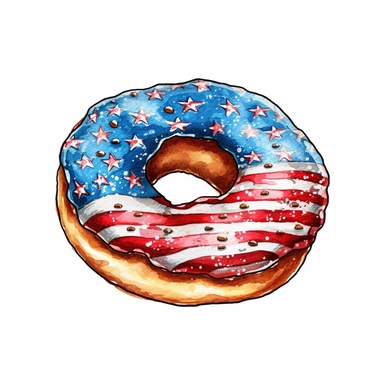 4th of July Patriotic Clip art of 4th of july patriotic donut, png Full body realistic cartoon in 32K UHD cute, 8k with realistic watercolors and detailed illustrations. PNG clipart, Sublimation graphics, transparent white background for removing background - - no text shadow font watermark
