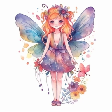 illustration of a pretty fairy, cottagecore, watercolor art, cartoon artstyle, magical fantasy color palette, clipart, isolated on a white background, very high quality, 8k