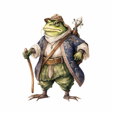 a detailed watercolor fairytale frog clipart, as it portrays the frog dressed as a typical medieval plebeian, evoking a sense of historical authenticity and transporting you to a world of fairytale nostalgia, 8k, fantasy style, white background