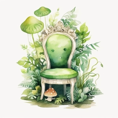 watercolor, fairy world, chair, green tone, clipart