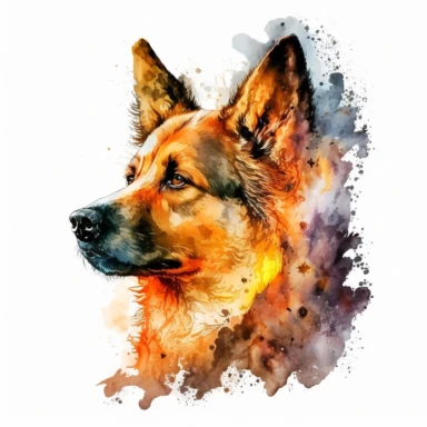 Dog Face surronded by fire watercolor clipart
