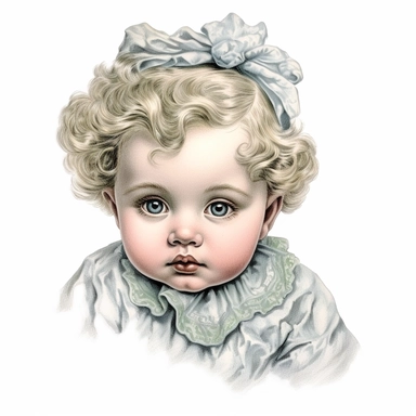 Victorian baby, Clipart, black outline, white background, colored pencil