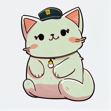 a cute white cat, cartoon style as a cop, clipart png
