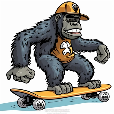 clipart of a cartoon gorilla riding a skateboard