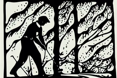 golf silhouette, linocut, clipart
