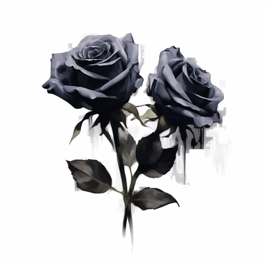clipart of black roses, oil color paint style, white background, simple and a bit sharp