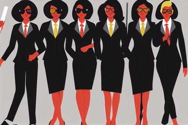 a group of super sick rad women wearing suits while smoking fat blunts, in the style of clipart