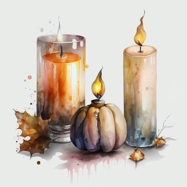 halloween candles water color and hyperrealistic. white background. no tags. CLIPART