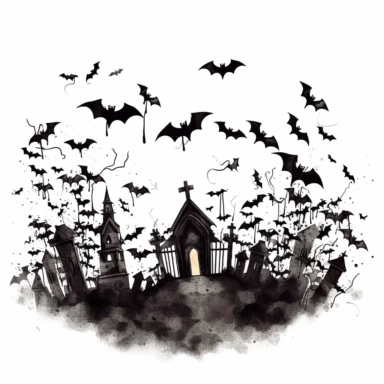 bats in spooky graveyard, nightmare before christmas style, isolated white background, clipart