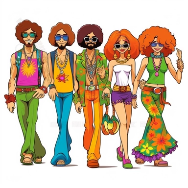 Groovy hippie 70s , Funny cartoon Pop clipart white background