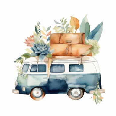 Traveling brush and design watercolor logo, clipart, white background