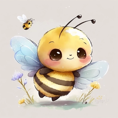 cute bee drawing for clipart, bee is the focal point in a white background, he is flying through the air by himself, nursery watercolor, in the style of watercolor painting, white background, charming anime characters, cute and colorful, depiction of animals, high quality--seed 4107006010
