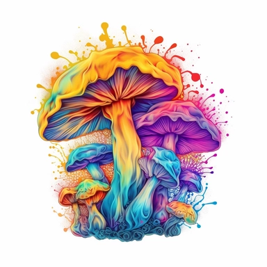 clipart Psilocybe mushroom, Psychedelic art, Acid Art, high resolution, neon rainbow colored, white background