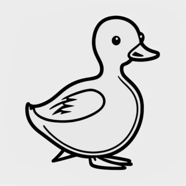 Simple outline of a duck, kids cartoon, minimalist, black on white, lineart, 2d flat file, silhouette, clipart, uninterrupted outline as in an svg, perfect outline corners, make it an outline svg and fill color white, exact outline, the line should not be thickened, the line should not be thicker or thinner, the outline of the line should be thin, maximum 1 millimetre.