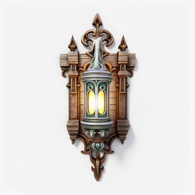 castle wall sconce on white background, 3d, clip art, hyperrealistic, unreal engine 5, hd, 4k, fantasy, intricate, medieval