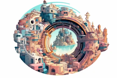 a close up of a infinite loop open pit mine on a white background, james gilleard and james jean, escher, trending on artisation, connectedness, scutoid, mit technology review, by Sam Spratt, dan mcpharlin : : ornate, wormholes, tetris, monolithic, stylized stl, clipart icon, simple 4 colors from gray to metalic blue, vector-based, sharp border, plane color and very define, high quality, digital art, 8k resolution, masterpiece, congruent, amazing, incredible, awe-inspiring, mind-blowing, masterf