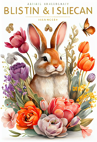 *super cute bunny clipart + watercolor + tulips and spring flowers + detailed and intricate + soft water color + hypermaximalist + elegant + detailed + realistic + illustrated by richard johnson, disney style + winner of the award for best children's book illustrations + full illustration + on white background + 8k