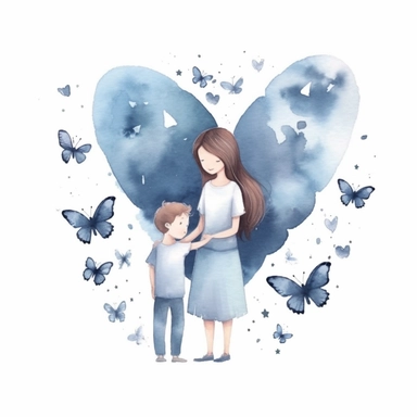 clipart, white background, Mother's Day, heart and butterfly, boy and girl, etsy png, decor art, printable art, stickers, illustrations, arts Whimsical Illustration