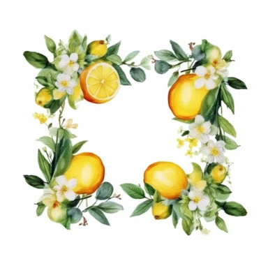 watercolor sweet lemon frame with wild flowers clipart, white background