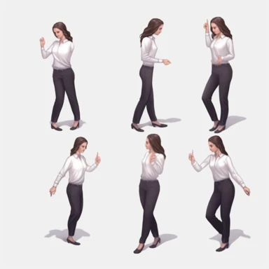 watercolor, gestures of hands and feet of a woman 3d business lady. Create your own isometric character for an office worker png Full body realistic cartoon in 32K UHD cute. 15 cm thick outline. Black color. There was no shadow on the ground. 8k with realistic watercolors and detailed illustrations. PNG clipart, transparent white background