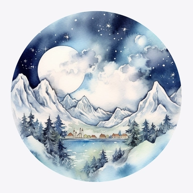 u2 an evocative watercolor clipart design featuring cosmic majestic scenic aesthetics [descriptor] [subject], vintage aquarelle fantasy clip art, ethereal fantasy, Ansel Adams, crisp details, Albert Bierstadt, intricate patterns, sky blue, lush green, and snow white, 1997 luminous, dramatic daytime lighting, 8k resolution, isolated on transparent background