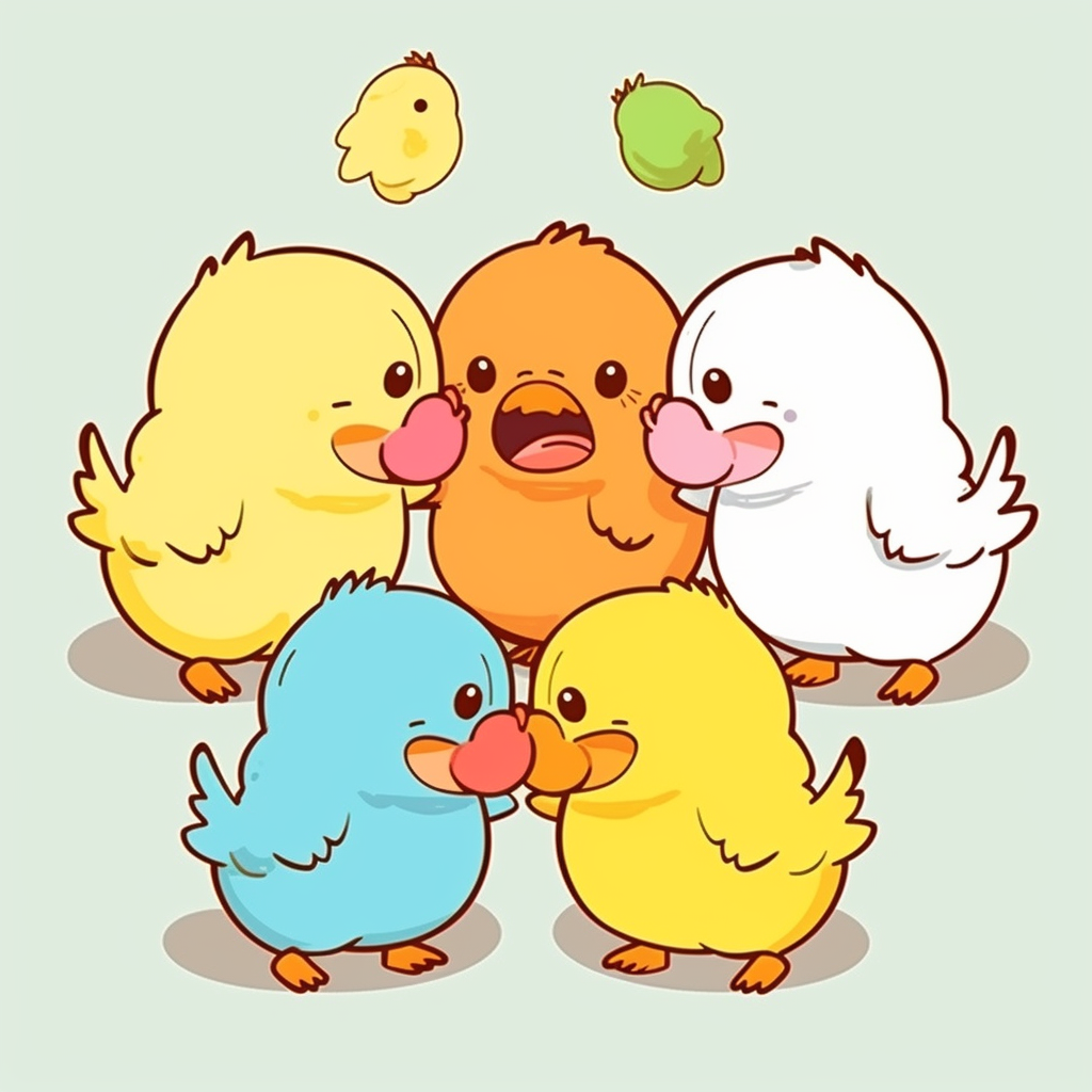 baby chicks all of different colours play fighting, cute kawaii cartoon ...